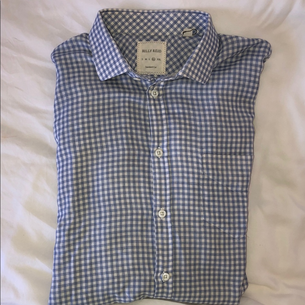 BILLY REID Men’s Gingham Check Blue/White Long Sleeve Button Down Shirt XL